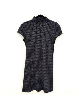 Zara Dress Black Silver Geometric Stitched High-Neck Mini Dress Mod Whimsigoth